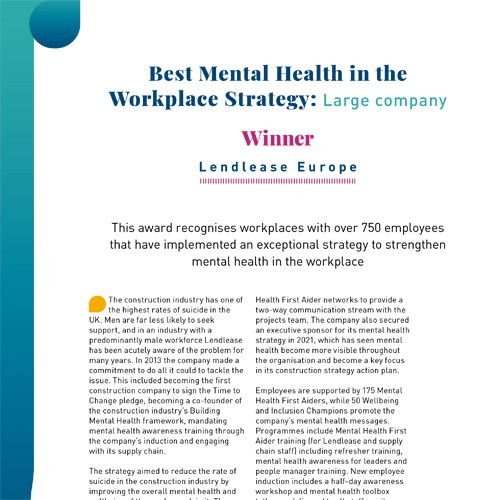 Best Mental Health in the Workplace Strategy - Large Company photo