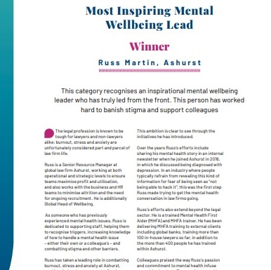 Most Inspiring Mental Wellbeing Lead image